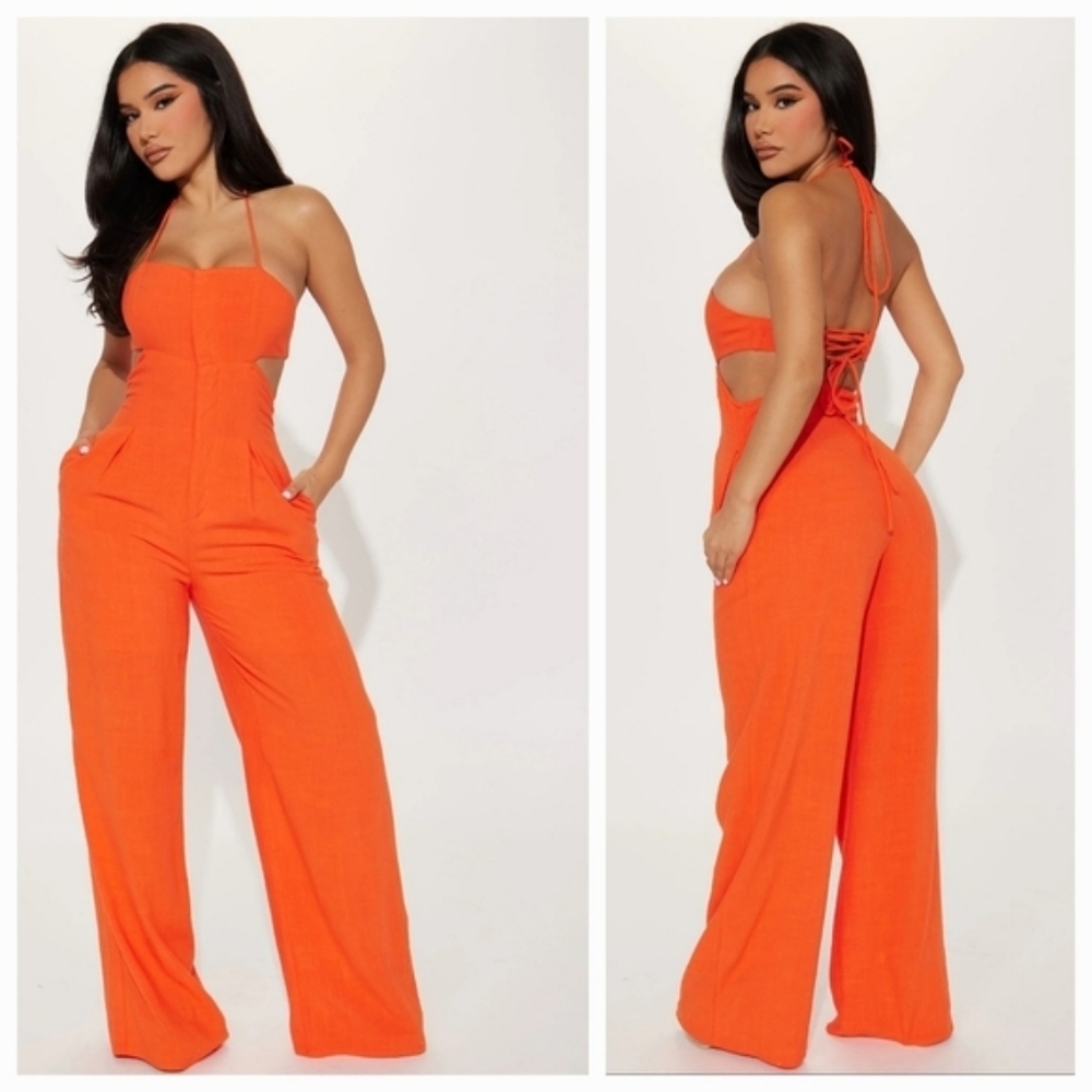 Fashion Nova Adaline Halter Top Wide Leg Jumpsuit Large
